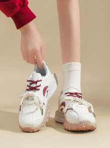 Ladies' Fashion Casual Mesh Breathable Non-Slip Thick-Soled Sneakers, Suitable For Spring & Autumn - Red - View 1