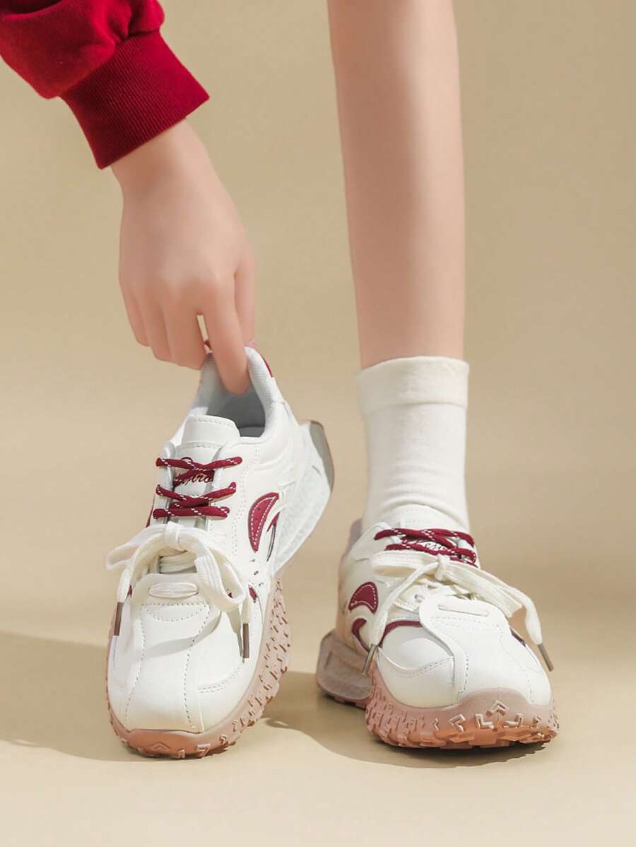 Ladies' Fashion Casual Mesh Breathable Non-Slip Thick-Soled Sneakers, Suitable For Spring & Autumn - Red - View 1