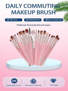 44 Pieces Of Makeup Brush Set, Including 20 Pieces Of Makeup Brushes +5 Pieces Of Makeup Sponge, 5 Pieces Of Mini Makeup Sponge, 5 Pieces Of Triangle Powder Puff, 5 Pieces Of Mini Finger Powder Puff, 1 Hair Band, 2 Wrist Straps, 1 Cleaning Tool