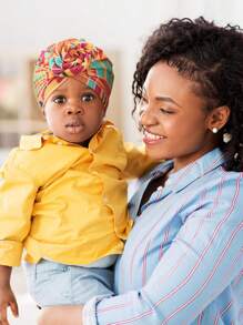 1 件儿童癌症头饰非洲结预绑头巾柔软弹力头巾，适合男孩女孩，随机产品标签