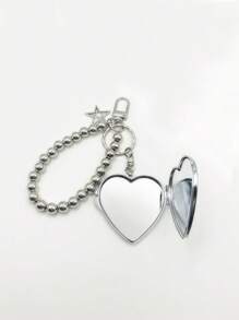 1 Pc Heart Shaped Mirror Keychain, Multifunctional Accessory For Handbag, Wallet, Backpack, Purse, Car, Travel, Makeup Mirror, Keyring, Suitable For Birthday, Mother's Day, Party Gifts, Fashion & Versatile - Silver - View 12