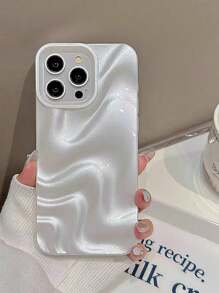 1pc Elegant Pearl White 3D Wavy Design Phone Case Compatible With IPhone 11, 13, 12, 14, 13 Pro Max, 14 Pro Max, 15, 15 Pro, 15 Pro Max, 16, 16 Pro, 16 Plus, 16 Pro Max, 17, 17 Pro, 17 Air, 17 Pro Max