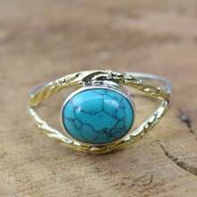 925 Sterling Silver And Brass Onyx Gemstone Jewelry Ring ~ December Month Birthstone ~ Natural Crystal Gemstone Ring ~ Gift For Valentine Day - 綠松石 - 查看 1
