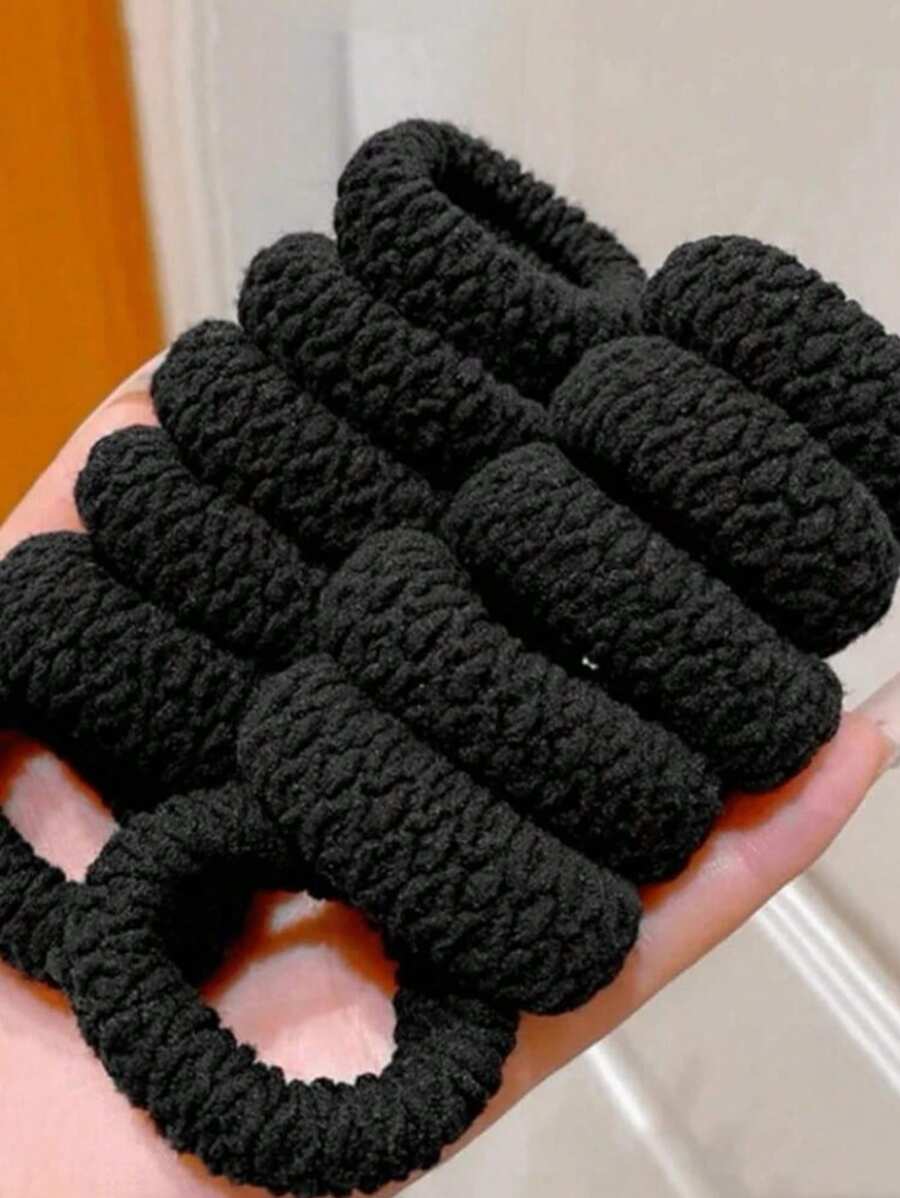 10 piezas/5 piezas Gomas de pelo elásticas negras, diseño minimalista, adecuadas para uso diario, sujetadores de coleta, bandas de goma para el cabello, scrunchies, cuerda para el cabello, coleteros