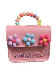 1 Stück süße, mit Blumen verzierte, leichte Handtasche für Mädchen - Rosa, Lässig, Street-Style, ungefüttert, Druckknopfverschluss, ohne Druck, einfacher Tragegriff oben, perfekt für Ausgehen, Party, Uni