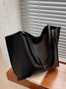 Minimalist Shoulder Tote Bag With Inner Pouch Black Vintage Tote Bag Large Capacity Solid Color Shoulder Bag With Insert Fouch,School Bag,Large Capacity,Portable,Classic Casual,BusinessCasual,For Teen Girls Women College Students,White-Collar Workes,Perfect For Work,Back To School,Middle School,Hiah School.College,Vacation