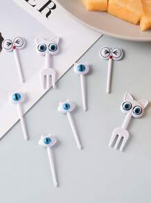 8pcs/16pcs Cartoon 3D Cat Eye Fruit Picks, Party Mini Dessert Display Sticks, DIY Sushi Rice Ball Accessories Set, Reusable Bento Lunch Decoration Forks - Cat's Eye Fruit Fork - View 5