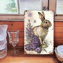 复古复活节兔子金属标牌 - 适合家庭、咖啡吧和餐厅的经典墙面装饰，30.48 厘米 X 20.32 厘米锡制艺术品 - 彩色 - 查看 1