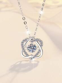 优雅动感的双心环绕设计吊坠项链，镶嵌合成锆石，独特的母亲节完美礼物、珠宝，全年可佩戴