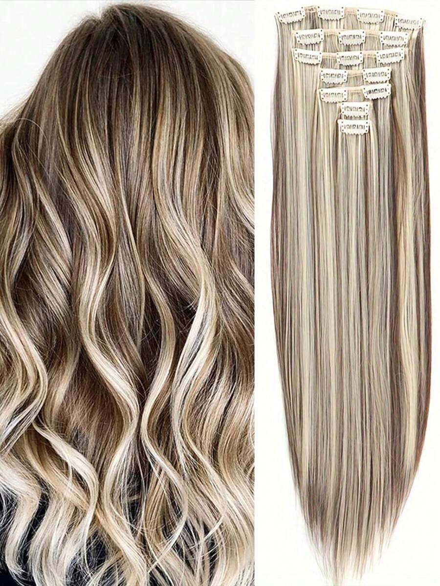 afeels 32inch 7pcs Clip-In Hair Extensions Long Straight Wigs Heat ...