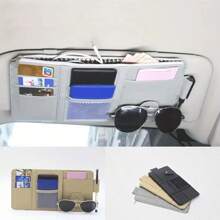 皮革拉链遮阳板收纳袋，男女通用多功能口袋名片夹，汽车内饰配件 - 黑色 - 查看 6