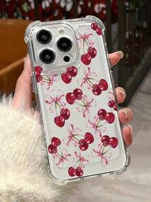 1pc New Simple Cherry Transparent TPU Anti-Drop Protective Case Compatible With Apple Series, Series, Apple 17promax, Air, 16, 16plus, 16promax, 16pro/11, 15PROMAX, 14PROMAX, Galaxy S25, SAM A15, A25, A56, RealmeC15, Infinix Hot30i, K60Ultra, Redmi A5, Note14, Redmi 15C - Clear - View 4