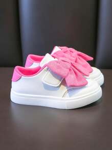 1 Pair Girls' Bowknot Decor Casual Fashion Leather Sneakers, Suitable For All Seasons