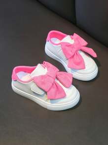 1 Pair Girls' Bowknot Decor Casual Fashion Leather Sneakers, Suitable For All Seasons