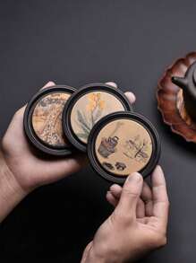 1pc Wooden Drink Coaster Holder Set, Creative Tea Cup Tray Storage Accessories, Heat Insulation Mat For Teapot & Tea Ceremony Back To School