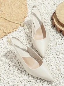 Xin Jing Shoes 棕色高跟鞋，带皮带扣，麂皮材质凉鞋/短靴，完美搭配开衫/毛衣，四季皆宜的高帮款式，闭趾设计，优雅的小猫跟，派对必备 - 白色 - 查看 4