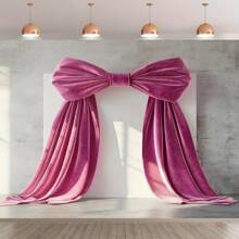 1PC Pink Velvet Bow Background Banner - Elegant Wall Decoration For Parties, Birthdays, Anniversaries, And Live Events - For Indoor/Outdoor Use, Perfect For Room, Garden, Or Courtyard Decoration