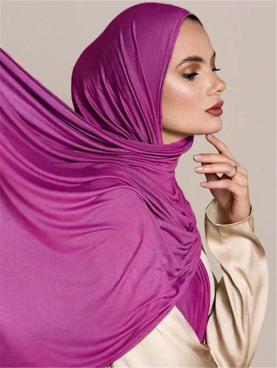 1pc Plus Size Knitted Shawl Scarf, Soft Casual Solid Color Women's Scarf, Suitable For Pairing With Dresses - Purple Rose Red - View 1