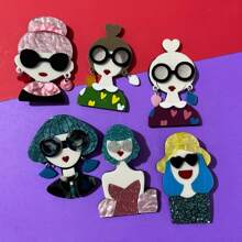 1枚可爱女孩胸针，手工亚克力眼镜女孩胸针，时尚学院风胸针，服装包包配饰，创意生日/情人节礼物 - 耳環 - 查看 2