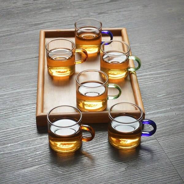 6 pezzi di tazze in vetro borosilicato di alta qualità, con manico colorato, resistenti al calore e alle basse temperature, tazze da tè e caffè creative, per ristorante e uso domestico, tazze da tè riutilizzabili, regali originali, regali per le feste, per dare in regalo
