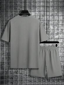 2 件套男士运动套装，夏季休闲跑步短袖 T 恤和短裤，轻便透气运动服，适合篮球户外健身