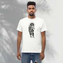 Playera de Apóstol Tadeo " Judas Tadeo 2 ". Playera 100% Algodón, Blanco, Negro y Gris. Manga Corta. Cuello Redondo. - Blanco - Ver 4