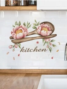 1 pieza Cuchara de madera creativa con diseño de peonía, pegatinas decorativas para cafetera con patrón de oso de café, pegatinas decorativas removibles para la cocina, regalos de decoración para cumpleaños, graduación, decoración del hogar, baño, dormitorio, sala de estar, decoración de la casa