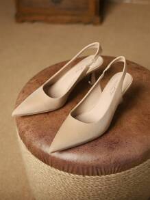 Xin Jing Shoes 女士极简尖头金字塔跟露跟高跟鞋，魅力缎面户外高跟鞋，优雅派对厚底高跟鞋 - 卡其色 - 查看 4