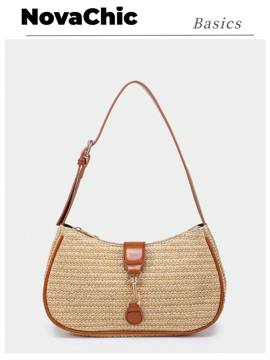 1pc Vintage Minimalist Crescent Shaped Adjustable Strap Crossbody Bag, Suitable For Dates, Outings, Parties - Beige - View 1