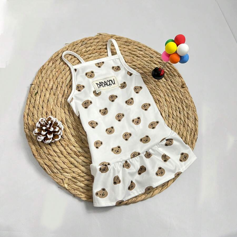 Fashionable Pet Dress, Cute Bear Print Dress, Dog Clothing
