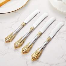 KEAWELL Hermoso esparcidor de mantequilla de 17,5 cm, acero inoxidable 18/10, juego de 4, cuchillo de mantequilla dorado - 1 - Ver 4