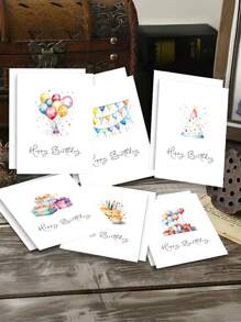 2pcs/12pcs Colorful Birthday Cake Design Greeting Cards With Envelopes - Six Bright Colourful Fun Birthday Cards - Perfect For Birthdays, Thank-You Cards & Special Occasions