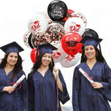 16pcs 12 Inch Printed Graduation Season Balloons Decoration, Graduation Party Decor, Confetti Balloons - Red Graduation Season - View 2