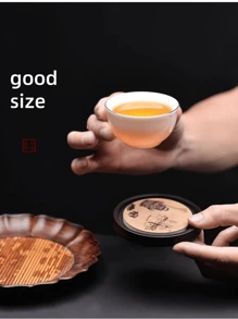 1pc Wooden Drink Coaster Holder Set, Creative Tea Cup Tray Storage Accessories, Heat Insulation Mat For Teapot & Tea Ceremony Back To School