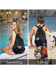 Swimming Bag, Mesh Drawstring Backpack With Wet Pocket, Beach Bag, Gym Workout Gear Bag, Sports Storage Tote, Handbag & Shoulder Bag