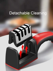 1PC Quick Kitchen Knife Sharpener, 4/3-Step Sharpening System For Fast And Effective Knife Sharpening, Repairs, Sharpens And Polishes Knives, Easy To Use With Non-Slip Handle, Black And Red Finish, Suitable For Sharpening Steel And Ceramic Knives, Ideal For Chefs, Cooks, And Home Kitchens, Ensures Sharp And Knives.