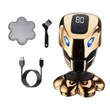 1pc Gold 7D Bald Head Electric Shaver For Men, Quick Shaving For Commuting & Dating, Quickly Shaves And Trims Bald Head, Smart Battery Display, Comes With USB Charging Cable And Cleaning Brush, Upgraded Motor For Efficient Use, Suitable For Men's Haircut And Daily Cleaning, Great Gift For Husband