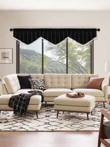 1 件黑色 V 形窗帘布，简约欧式薄纱面料短窗帘，适用于装饰客厅、卧室窗户和门、房间隔断