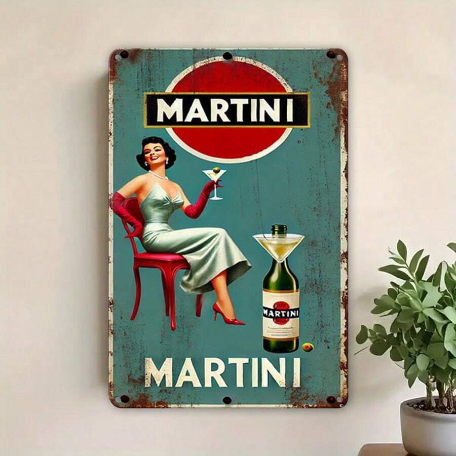 Room Decor 1pc, 2D Printing, One Piece Metal Sign, Martini Brand Logo Theme, 20.07*29.97 Cm, Garden Decoration, Room Decoration, Office Decoration, Country Farm Decoration, Interesting Wall Hanging, Perfect Wall Decoration For Home, Garage, Tavern, Outdoor Garden Decoration Gifts Birthday Graduation