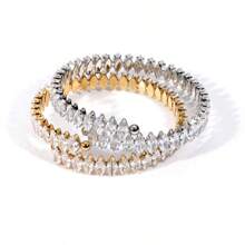 1pc Adjustable Open Bangle Bracelet With Cubic Zirconia Eye Design, Luxurious Style - Silver - View 4