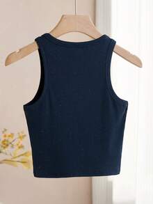 Colorful Dotted Knitted Ribbed Tank Top, Minimalist Casual Yoga & Workout Shirt