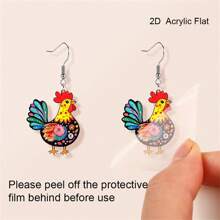 Pendientes colgantes de pollo acrílico de doble cara - Elegantes accesorios de moda colgantes, joyas encantadoras para mujeres, hipoalergénicos, adecuados para uso diario, fiestas y regalos, accesorio para todas las temporadas, un regalo ideal para familiares y amigos