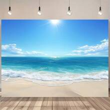1 Fundo de céu de praia de fibra de poliéster estilo costeiro, decoração de parede com paisagem oceânica havaiana, sem penas, adequado para adereços fotográficos de feriados e festas, sem necessidade de energia, adequado para uso universal interno/externo