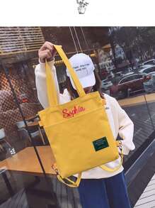 Customizable Name Embroidered Canvas Tote Bag, Suitable For Shopping, School, Student Supplies, Women High-End Diagonal Canvas Crossbody Bag, New Commuter Shoulder Tote Bag, School/Study Supplies Bag - Multicolor - View 9