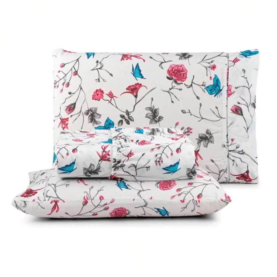 3-Piece Queen Sheet Set 100% Cotton Printed Matchstick Stitch - 奶油白 - 查看 1