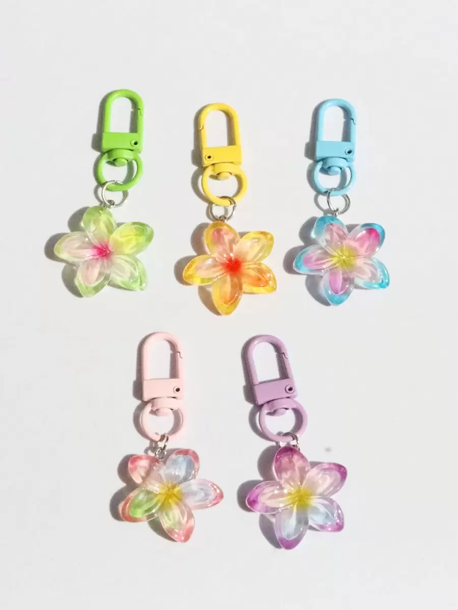 5 件渐变色树脂茉莉花形钥匙扣，时尚汽车钥匙吊坠，背包汽车配件包魅力学院风可爱哥特 Y2K - 5朵花朵鑰匙扣 - 查看 1