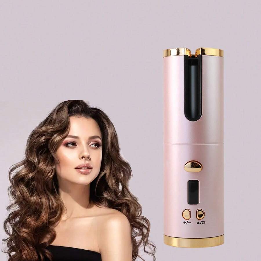 Automatic Curling Iron, Cordless Auto Hair Curler, Ceramic Rotating Hair Curler With 6 Temps & Timers, Portable Rechargeable Curling Wand, Auto Shut-Off, Fast Heating Iron For Styling - Pink - View 1
