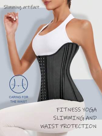 1pc Black Rubber Waist Trainer 25 Steel Bones Slimming Shapewear For Women, Sports Fitness Compression Corset Gym Accessories Belly Slimming Girdles, Lumbar Girdles Belly Slimming Corset