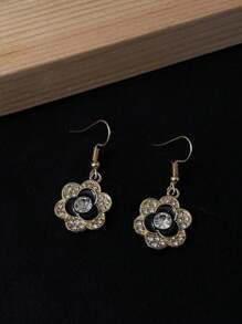 Simplistic Camellia Flower Micro-Inlay Earrings Set, Alloy Fashion Stud Earrings & Dangle Earrings Jewelry Set For Women