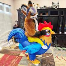 Disfraz hinchable de adulto de pollo montado, Traje de gallo divertido para cosplay, Disfraz inflable de Halloween para hombres y mujeres - azul - Ver 5